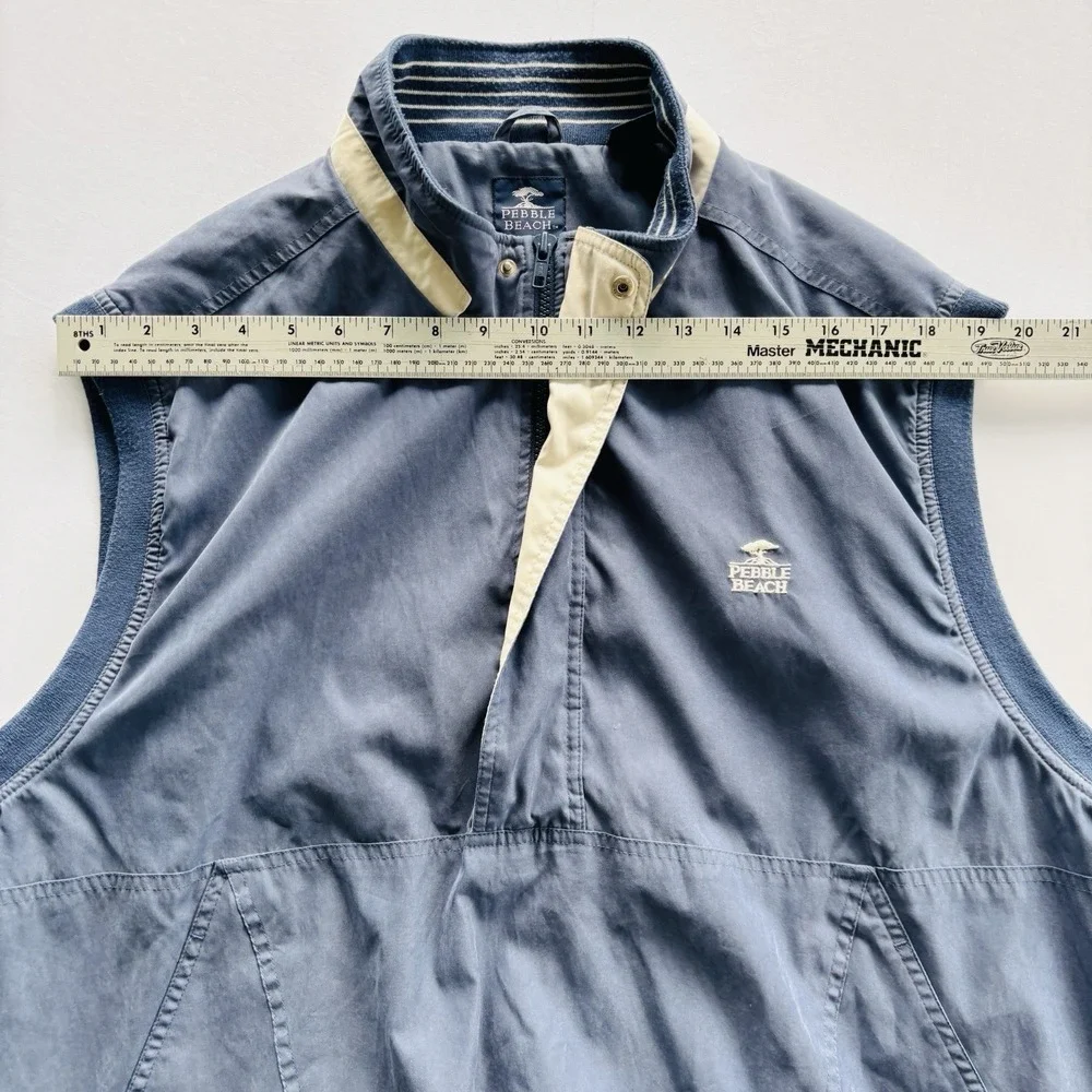 Pebble Beach Golf Vest‎ XL Navy Blue Wind Water Resistant Zip Pullover Vintage